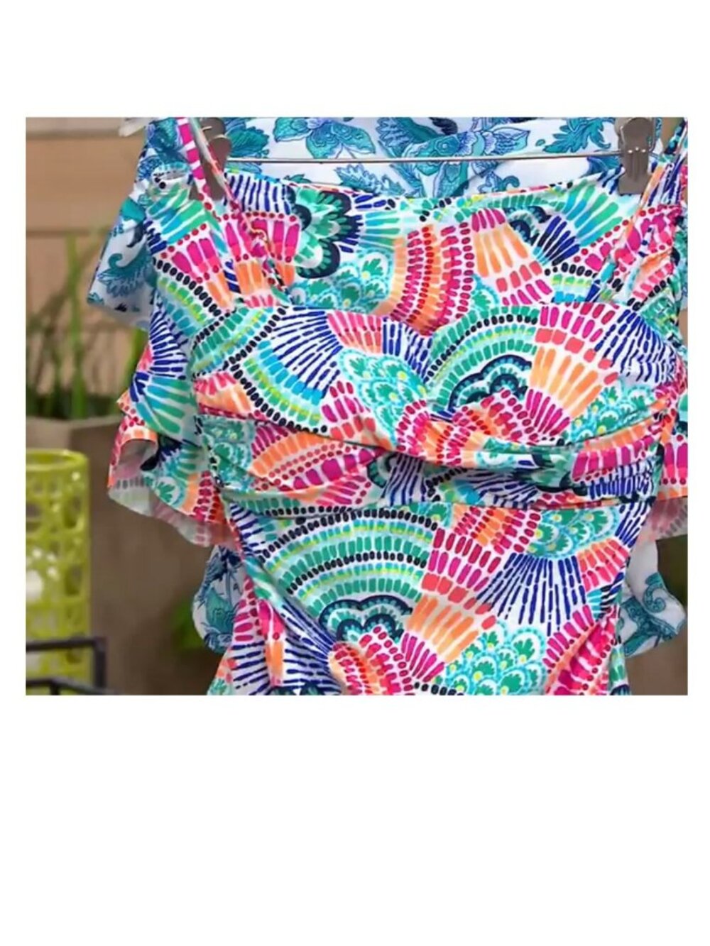 La Blanca Twist Neck Tankini Set Ruffle Waves of Color Plus 16 A602273 NWT New